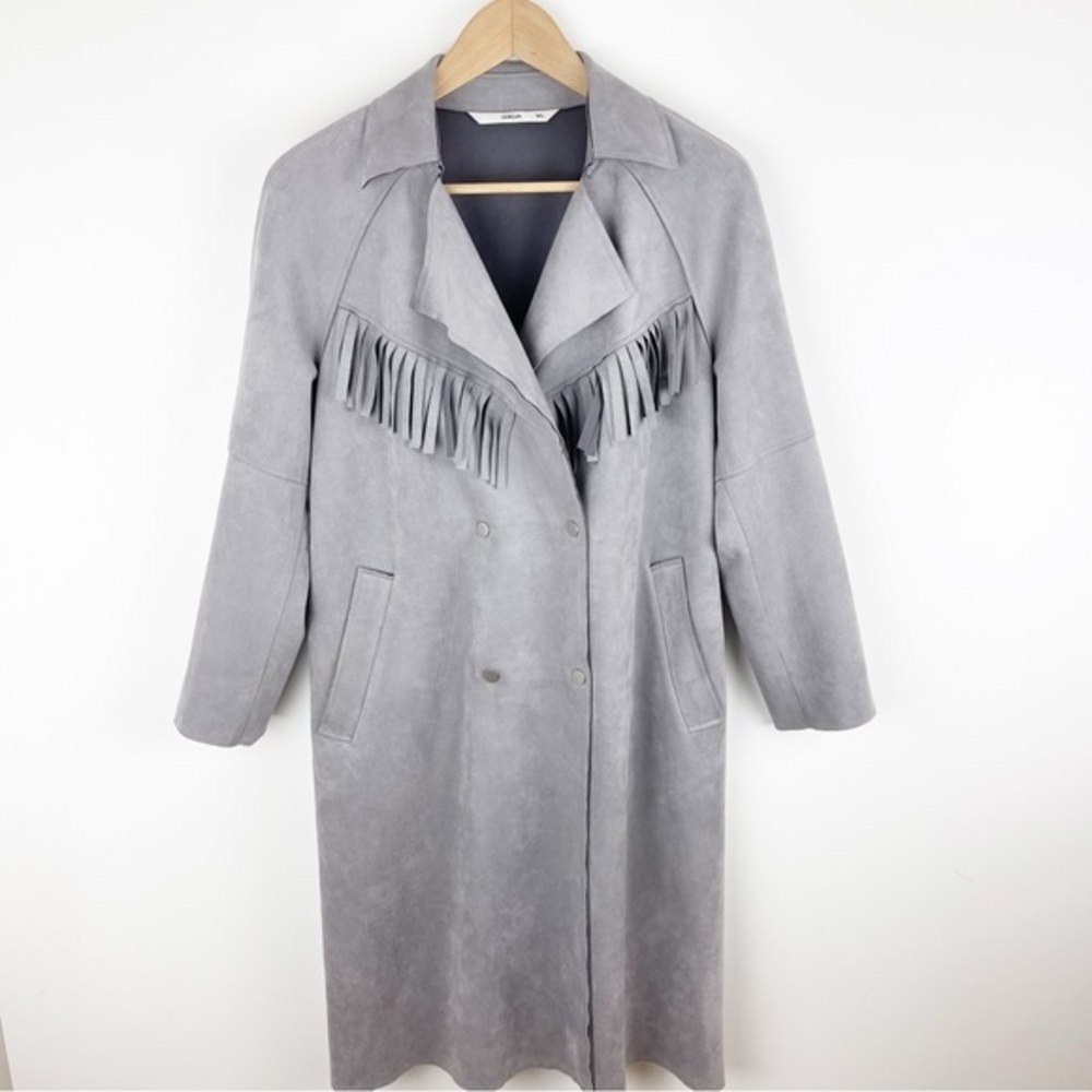 Goelia Gray Suede Double Breated Fringe Coat Size M/L